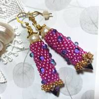 Ohrringe pink lila Glasperlen polka dots handgestickt handgemacht Bild 5