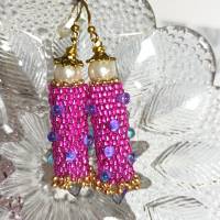 Ohrringe pink lila Glasperlen polka dots handgestickt handgemacht Bild 7