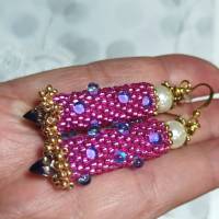 Ohrringe pink lila Glasperlen polka dots handgestickt handgemacht Bild 8