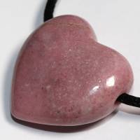 Rhodonit (Herz) | Halskette mit Band oder Silber 925 --- Stein-Größe: 29 x 28 mm Bild 1