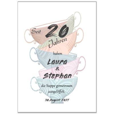 Poster zum 20 Hochzeitstag mit Namen Porzellanhochzeit Geschenk für Brautleute Wanddeko Din A4