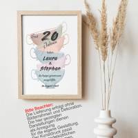 Poster zum 20 Hochzeitstag mit Namen Porzellanhochzeit Geschenk für Brautleute Wanddeko Din A4 Bild 2