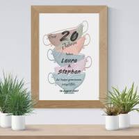 Poster zum 20 Hochzeitstag mit Namen Porzellanhochzeit Geschenk für Brautleute Wanddeko Din A4 Bild 6