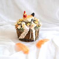 Ostergesteck Nr. 7, gelb-orange mit Huhn im braunen Korb Bild 1