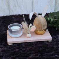 Osterdekoration Hase Teelicht Trockenblumen auf Tablett Aufsteller Holz Geschenk Idee Bild 1