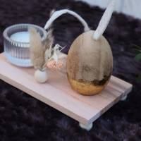 Osterdekoration Hase Teelicht Trockenblumen auf Tablett Aufsteller Holz Geschenk Idee Bild 2