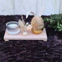 Osterdekoration Hase Teelicht Trockenblumen auf Tablett Aufsteller Holz Geschenk Idee Bild 4