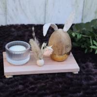 Osterdekoration Hase Teelicht Trockenblumen auf Tablett Aufsteller Holz Geschenk Idee Bild 5