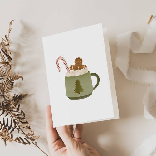 Grußkarte Weihnachten Heiße Schokolade Tasse Lebkuchen - Klappkarte A6 Weihnachtskarte - Postkarte Weihnachten - Geschen