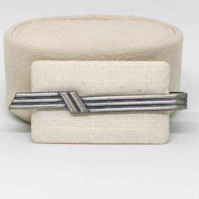 Vintage Krawattenklammer Krawattenschmuck Zinn Farbe Silbergrau Glanzlos Streifen Zeitlos Herrenschmuck Hochzeit