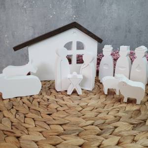 Stall und Krippe aus Keraflott mit Holzdach aus Räuchereiche | Scandi | Weihnachten Bild 1