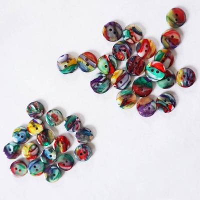 FARBIGE BLUSEN KNÖPFE der 1990er Jahre 2-Loch-Knopf 15mm bunte Hemdenknöpfe, Kinderknöpfe 10 Stück