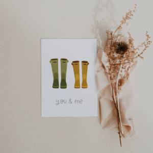 Postkarte Jahrestag Gummistiefel you & me - Postkarte Schuhe Hochzeitstag - Geschenk Jahrestag Outdoor - Grußkarte Abent Bild 3