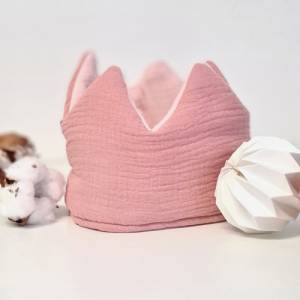 Geburtstagskrone personalisiert · Stoffkrone Musselin in ROSA · Krone für das Geburtstagskind | Baumwolle Stoffkrone Bild 2