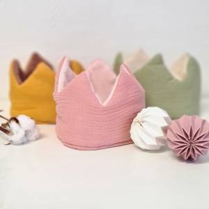 Geburtstagskrone personalisiert · Stoffkrone Musselin in ROSA · Krone für das Geburtstagskind | Baumwolle Stoffkrone Bild 4