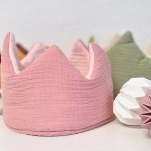 Geburtstagskrone personalisiert · Stoffkrone Musselin in ROSA · Krone für das Geburtstagskind | Baumwolle Stoffkrone Bild 7