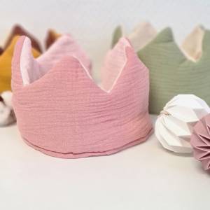 Geburtstagskrone personalisiert · Stoffkrone Musselin in ROSA · Krone für das Geburtstagskind | Baumwolle Stoffkrone Bild 8