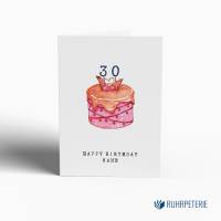 Personalisierte Geburtstagskarte mit Name und Alter | Kirsch Schoko Torte Aquarell | A6 Klappkarte mit Briefumschlag Bild 1