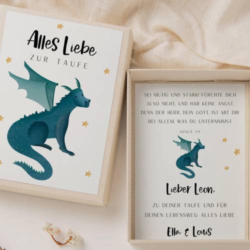 Geschenkschachtel zur Taufe Drache - Fantasie Geldgeschenk zur Taufe - personalisiertes Taufgeschenk Märchen