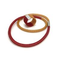 BICOLOR SET - dünne hand gestrickte Schlauchkette und Ring aus rotem und orangefarbenem Kupferdraht - einzeln ab Bild 1