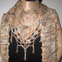 Dreieckstuch, Schaltuch aus handgefärbter Wolle mit hübscher Perlen-Kante, gestrickt und gehäkelt, Schal, Stola Bild 1