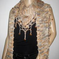 Dreieckstuch, Schaltuch aus handgefärbter Wolle mit hübscher Perlen-Kante, gestrickt und gehäkelt, Schal, Stola Bild 2