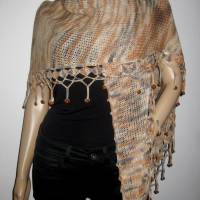 Dreieckstuch, Schaltuch aus handgefärbter Wolle mit hübscher Perlen-Kante, gestrickt und gehäkelt, Schal, Stola Bild 3
