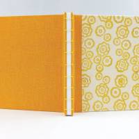 Japanbindung, orange gelb Blumen, 18 x 25 cm, handgefertigt, Notizbuch Bild 3