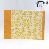 Japanbindung, orange gelb Blumen, 18 x 25 cm, handgefertigt, Notizbuch Bild 4