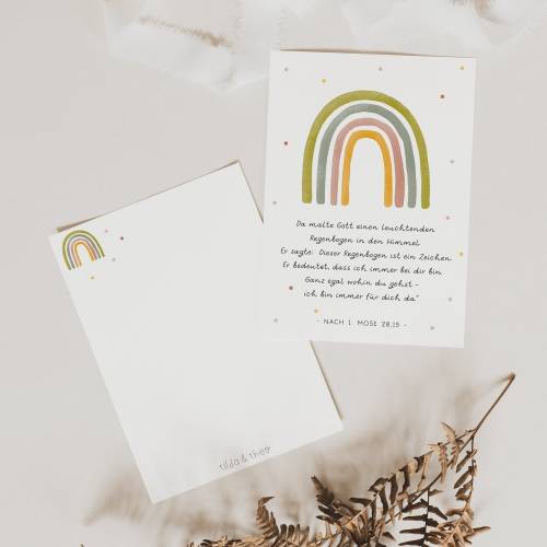 Postkarte zur Taufe Regenbogen Glückwunschkarte zur Taufe - besonderes Taufgeschenk - Taufkarte