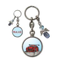 Metall Schlüsselanhänger mit Name und Auto Motiv | abnehmbarer Schutzengel in 3 Farben zur Auswahl Bild 1