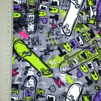 Jersey mit Skateboard Boards Graffity grau mit neongrün 50 x 150 cm ♕ Nähen Bild 6