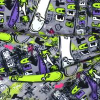Jersey mit Skateboard Boards Graffity grau mit neongrün 50 x 150 cm ♕ Nähen Bild 7