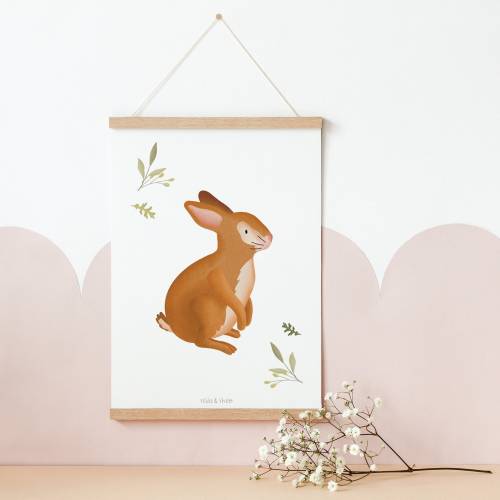 Poster Hase Kinderzimmer Kinderposter Waldtier - Babyzimmer Poster Kaninchen - Poster Wiese Kinderzimmer Geburt Geschenk