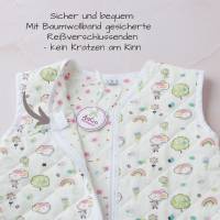 Babyschlafsack, Kinderschlafsack, Schlafsack, gesteppt , Baumwolle weiß, bunter Märchenwald Gr. 68-74 Bild 5