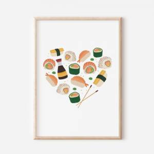 Poster Sushi Herz Geschenkidee Einzug - Geschenk Sushi-Liebhaber - Poster Küche - Sushi Kunstdruck Bild 1