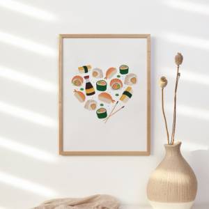 Poster Sushi Herz Geschenkidee Einzug - Geschenk Sushi-Liebhaber - Poster Küche - Sushi Kunstdruck Bild 5