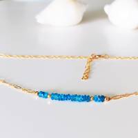 Zarte Gold filled Halskette mit Apatit blau, längenverstellbare Kette, Layer Kette Gold filled, Edelstein Kette Bild 1