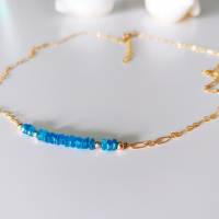 Zarte Gold filled Halskette mit Apatit blau, längenverstellbare Kette, Layer Kette Gold filled, Edelstein Kette Bild 4