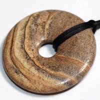 Landschaftsjaspis (Donut) | Halskette mit Band --- Stein-Größe: 40 mm Bild 1