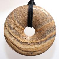 Landschaftsjaspis (Donut) | Halskette mit Band --- Stein-Größe: 40 mm Bild 3