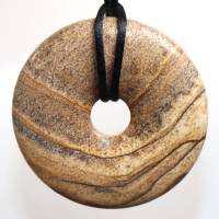 Landschaftsjaspis (Donut) | Halskette mit Band --- Stein-Größe: 40 mm Bild 4