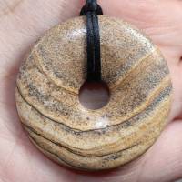 Landschaftsjaspis (Donut) | Halskette mit Band --- Stein-Größe: 40 mm Bild 7