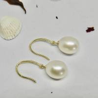 Perlenohrhänger aus wunderschönen weißen Tropfenperlen 9 x 8,5 mm Bild 5