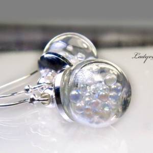 Silber Ohrringe Seifenblasen / Sterling Silber Ohrhänger mit Glaskugel / Geschenk für Sie / Regenbogen Schmuck Bild 1