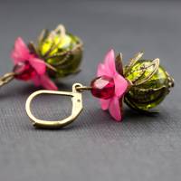 Ohrringe olivgrün und pink Bild 1