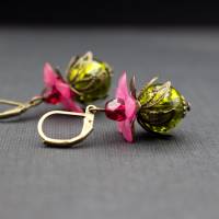 Ohrringe olivgrün und pink Bild 3