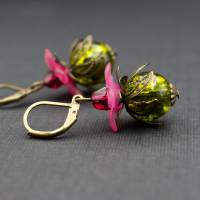 Ohrringe olivgrün und pink Bild 4