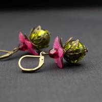 Ohrringe olivgrün und pink Bild 5