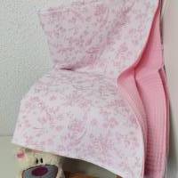 Decke aus Musselin für Baby Kinderdecke Musselin und Waffelpique  Kinderwagen Decke für Sommer rosa Taufgeschenk Bild 1